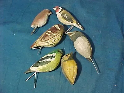 6 Vintage FOLK ART Hand CARVED + PAINTED Wood BIRD FIGURES 3   Lot 2 • $13.50