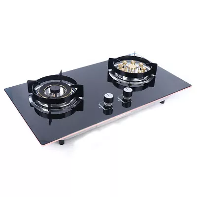 Kitchen Gas Cooktop Stove Top 2 Burners Tempered Glass Built-In LPG/NG Black • $136.99