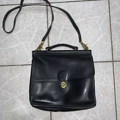 Coach Willis Black Leather Satchel CrossBody Flap Bag Purse 9927 Vintage • $75