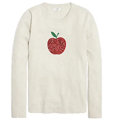NEW JCrew Factory Women’s Teddie Sweater Sequin Apple 🍎 Oatmeal Size M NWT • $59.50