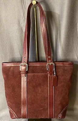 Coach Maroon Red Suede Leather Trim Top Handle Large Tote Shoulder Bag - Vintage • $125