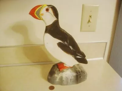 Vtg Hand Carved Painted Wood Atlantic PUFFIN Shorebird Artist Signed J. Peterson • $27.50