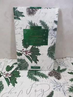 Christmas Holly Fir 52  X 90  Vinyl Flannel Backed Kitchen Party Tablecloth~CleB • $8.99