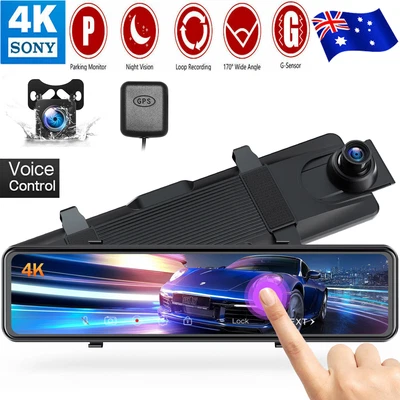 $145 • Buy TOGUARD 4K GPS Dash Cam 12  Rear View Car Camera Voice Control Mirror Recorder