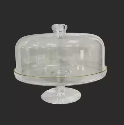 28cm Acrylic Clear Cake Stand & Dome Cover Lid Serving Plate With Gold Lining • £22.37