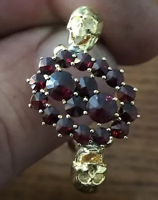 Rare Victorian Memento Mori Skull Gold Plated Silver Garnets Precious Stones • $630