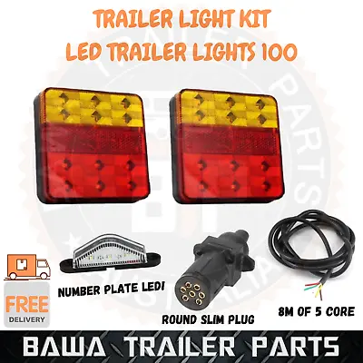 $48.95 • Buy Led 100 Trailer Lights Kit 7 Pin Round Plug Number Plate Light 5 Core Cable Wire