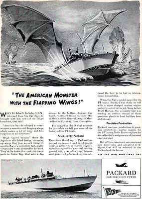 PT Boat American Monster W/ Flapping Wings JOHN D BULKELEY Navy PACKARD 1942 Ad • $24.99