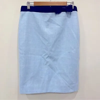 J. CREW Sz 8 Bow Pencil Skirt Wool Baby Heather Blue Career Office Professional • $39.99