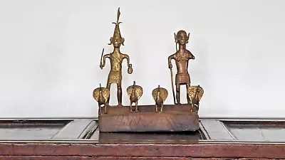 Konyak Naga Brass Tribal Statue Set On Wooden Stand - Nagaland Primitive Art • $1073.76