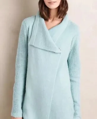 Anthroplogie La Fee Verte Draped Boucle Cardigan Sweater Mint/Blue XS • $29.99