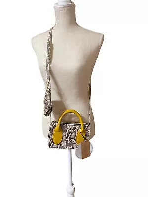 Steve Madden Bhenrik Small Crossbody Snake Print And Yellow Trim With Coin Pouch • $24.99