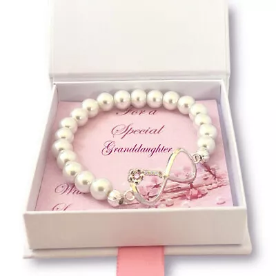 Bracelet For Granddaughter Sister Daughter Mum Pearls Infinity Gift Boxed • £8.99