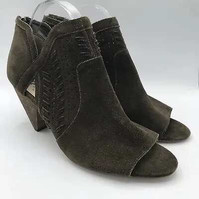NWOB Vince Camuto Women's 12 Suede Ebelin Open Toe Boots Olive Green Bootie NEW • £28.25