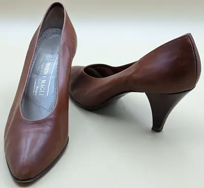 Vintage BRUNO MAGLI Brown Leather Pointed Toe Pump 3  Heel Size 9AA W Box • $37.98