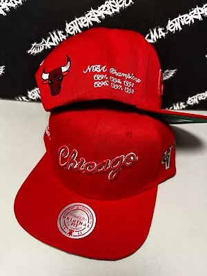 NEW Mitchell & Ness Chicago Bulls Script Logo 6 RINGS NBA Finals Snapback Hat • $23.23