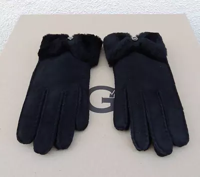 Ugg Black Sheepskin/ Suede Bow Shorty Winter Gloves ~women Small ~ Nwt • $69.95