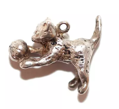 Vintage Sterling Silver Cat Playing With Ball Bracelet Charm 4.2g • $24.99