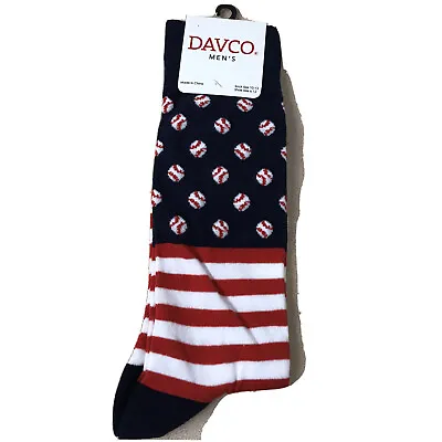 Davco Baseball American Flag Socks Size 8-12 Men’s Crew New Tags AR184 • $10.95