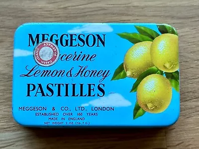 Vintage Meggeson Glycerine Lemon & Honey Pastilles Hinged Tin Made In England • $18.99