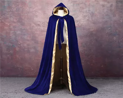 Adult Velvet Hooded Cloak King Queen Renaissance Medieval Costume Cape Robe • $33.24