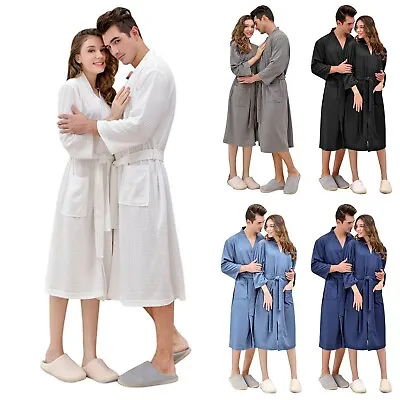 Couples Waffle Bathrobe Long Robe Gown Cardigan Men Women Lovers Homewear Belted • $27.99