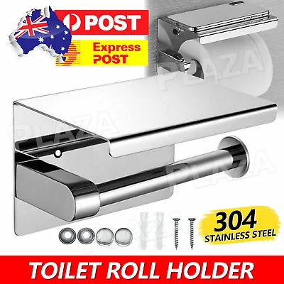 $14.95 • Buy 304 Stainless Steel Toilet Roll Holder Paper With Shelf Bathroom Wall Mounted AU