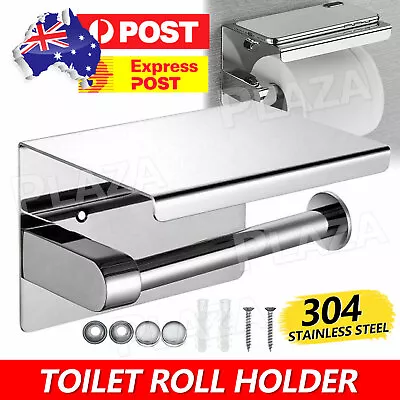 304 Stainless Steel Toilet Roll Holder Paper With Shelf Bathroom Wall Mounted AU • $15.45