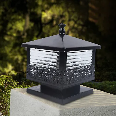 Vintage Black Pillar Light Garden Gate Post Lamp Glass Lantern Outdoor Lighting • £28.11