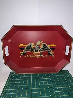 Vintage Red American Bald Eagle Metal Tray Colonial Revival Americana 14.5X19.5” • $71.99