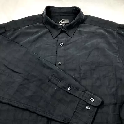 J Ferrar Shirt XXL Vintage Rayon Soft Textured Plaid Black Long Sleeve Button Up • $19.99