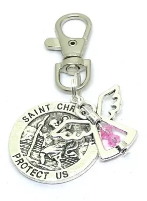 £3.99 • Buy October Birthstone Guardian Angel & St Christopher Keyring Safe Travels Gift
