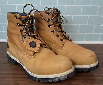Timberland Wheat Blue Denim Roll Down Sawhorse Brown Boots Size 11.5M #26070 • $109.99