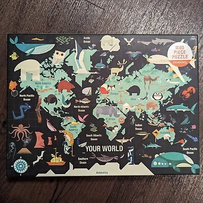 Mudpuppy Your World Map Animals 1000 Piece Cartoon Puzzle Paul Daviz Complete  • $22.19