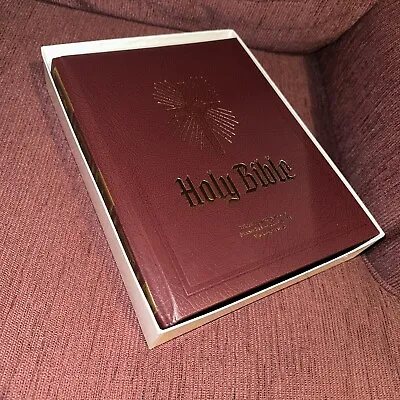Large Vintage Red Leather 1986 New American Holy Bible Catholic Family Heirloom • $12.50