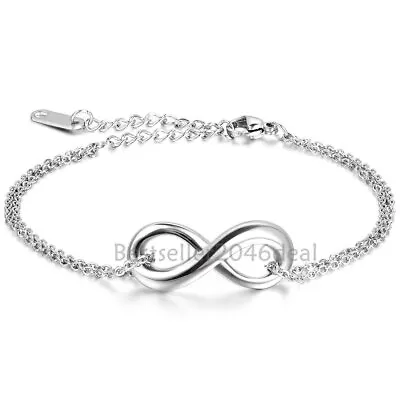 Stainless Steel Infinity Sign Link Chain Couple Bracelets Men Women's Jewelry • $8.99