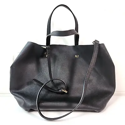 Womens Overstuffed Black Tote 2 Way Carryall Saffiano Leather Monserat De Lucca • $41.24