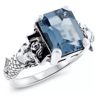 Mermaid Victorian Style 925 Sterling Silver Simulated Aquamarine Ring       #604 • $31