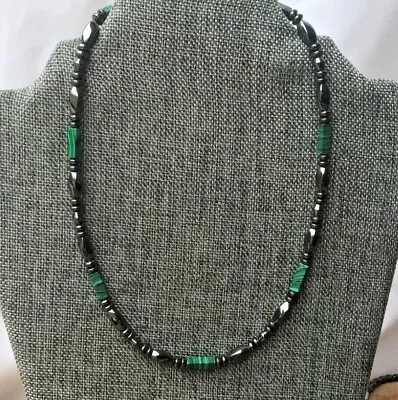 Men's Women's Magnetic Black Hematite Necklace With Malachite Beads Beautiful! • $40.99