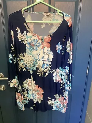 Julipa Navy Bold Floral Print Longline Tunic Top - Size 20 FREEPOST  • £12.99