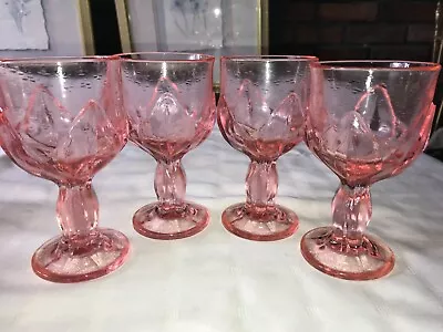 4 TIFFIN Peach/Pink Glass FRANCISCAN CABARET 8oz FOOT Wine/Water GOBLET Lotus 6  • $56