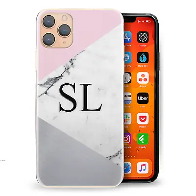 $15.97 • Buy Personalised Initial Phone Case;Pink White & Grey Marble Print Hard Cover