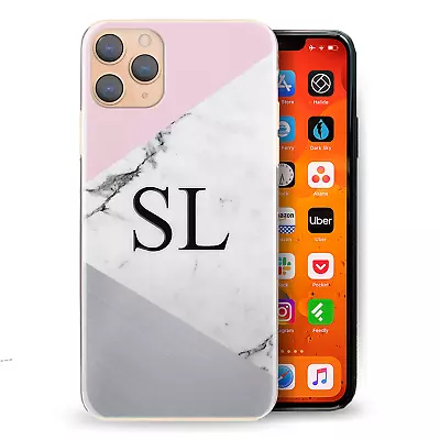 Personalised Initial Phone Case;Pink White & Grey Marble Print Hard Cover • $33.56