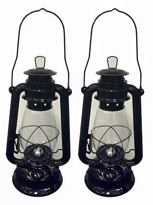 Lot Of 2 - 12 Inch Black Hurricane Kerosene Lantern Light Table Decorative Lamp • $29.32