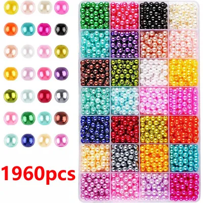 £11.90 • Buy 1960x Pearl Beads Faux Glass 6mm 28 Colour Bracelet Jewellery DIY Making Craft