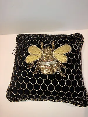 Mackenzie Childs Velvet Queen Bee Embroidered 14x14 Pillow NEW • $89.99