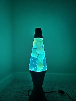 Vintage 90’s Midnight Blue Lava Lite Lamp Black Base 8403 Series White Wax 16.5  • $65