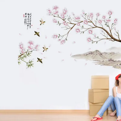 Chinese Style Wallpaper Creative Peach Blossom Art Sticker For Bedroom Living • £9.78