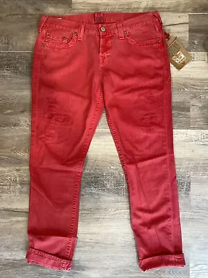 True Religion Womens Pants Jeans Brianna Boyfriend Cherry Red Size 31 • $59.97