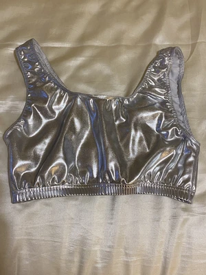 £1.75 • Buy Ladies/Girls Shiny Metallic Silver Dance Tank Back Crop Top. Size 12-14